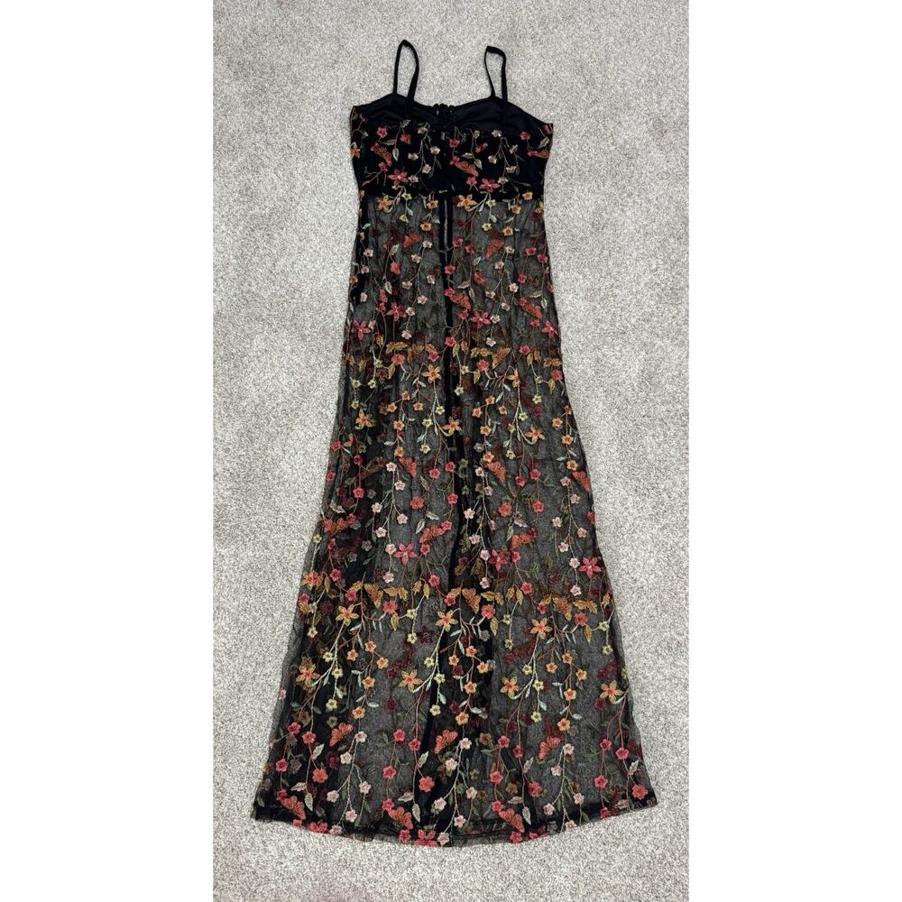 Sheer Black Floral Embroidered Mesh Maxi Dress Cover Up Fairy Grunge Size M - Picture 5 of 9